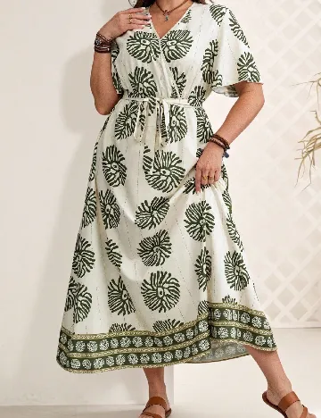 Rochie lunga Emery Rose Curve, crem/verde