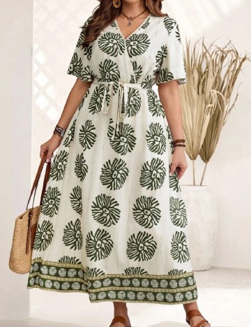 Rochie lunga Emery Rose Curve, crem/verde