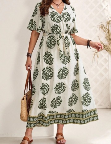Rochie lunga Emery Rose Curve, crem/verde