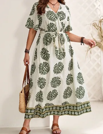 Rochie lunga Emery Rose Curve, crem/verde