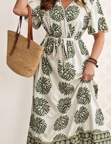Rochie lunga Emery Rose Curve, crem/verde