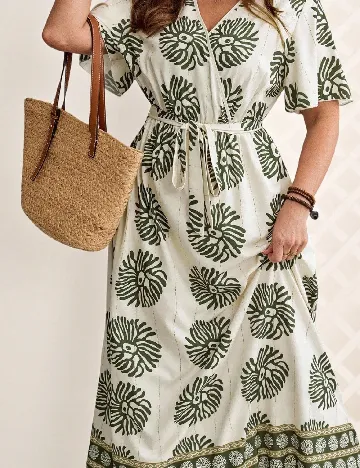 Rochie lunga Emery Rose Curve, crem/verde