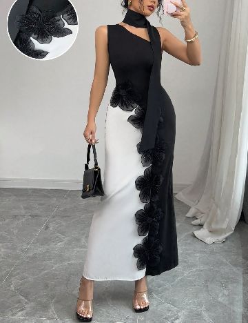 Rochie lunga SHEIN, alb/negru
