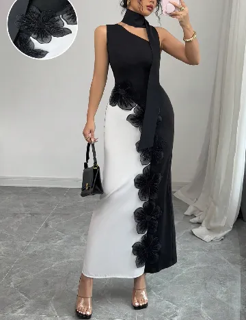 Rochie lunga SHEIN, alb/negru
