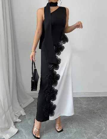 Rochie lunga SHEIN, alb/negru