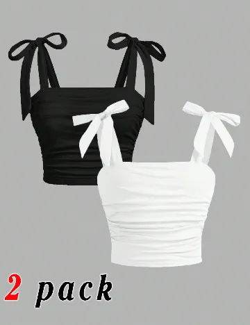 Set topuri 2 bucati Shein Kids, negru/alb