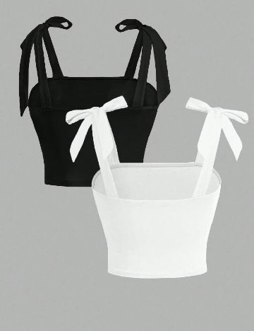 Set topuri 2 bucati Shein Kids, negru/alb