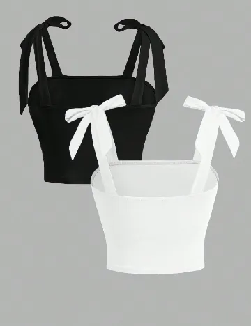 Set topuri 2 bucati Shein Kids, negru/alb