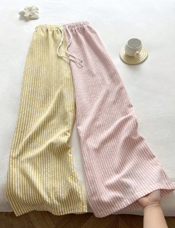 Pantaloni SHEIN CURVE, roz/galben