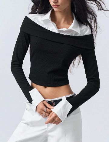 Bluza SHEIN, negru/alb