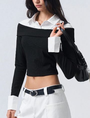 Bluza SHEIN, negru/alb