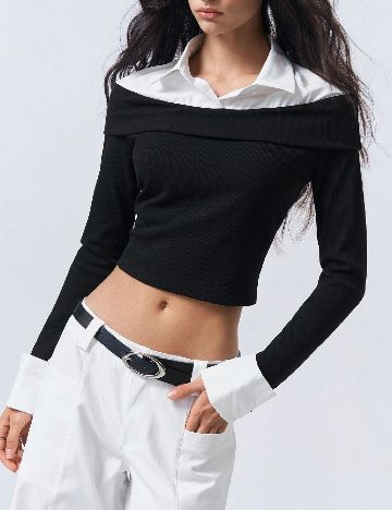 Bluza SHEIN, negru/alb