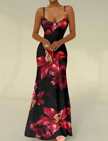 Rochie lunga SHEIN, negru/rosu