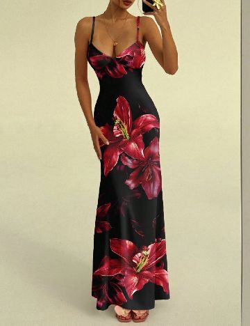 Rochie lunga SHEIN, negru/rosu