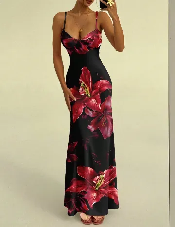 Rochie lunga SHEIN, negru/rosu