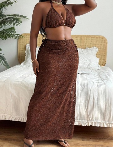 Costum de baie SHEIN CURVE, maro