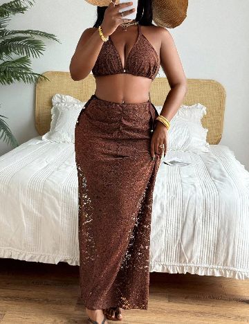 Costum de baie SHEIN CURVE, maro