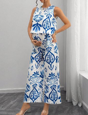 Compleu SHEIN Maternity, alb/albastru