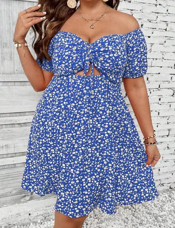 Rochie scurta SHEIN CURVE, albastru/alb