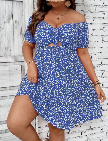 Rochie scurta SHEIN CURVE, albastru/alb