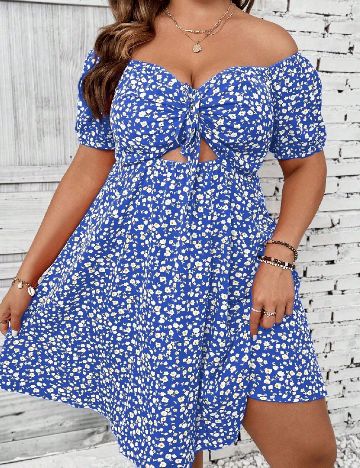 Rochie scurta SHEIN CURVE, albastru/alb