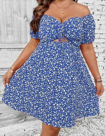 Rochie scurta SHEIN CURVE, albastru/alb