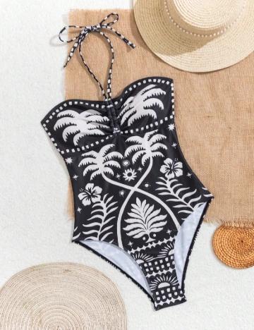 Costum de baie SHEIN, negru/alb