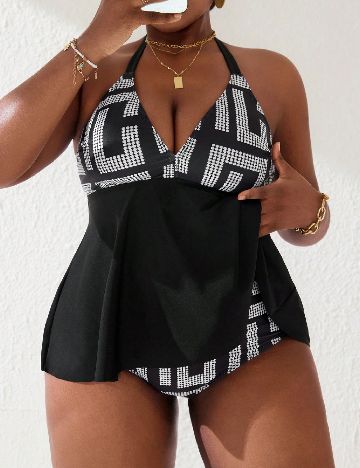 Costum de baie SHEIN CURVE, negru/alb