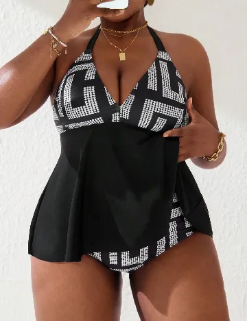 Costum de baie SHEIN CURVE, negru/alb