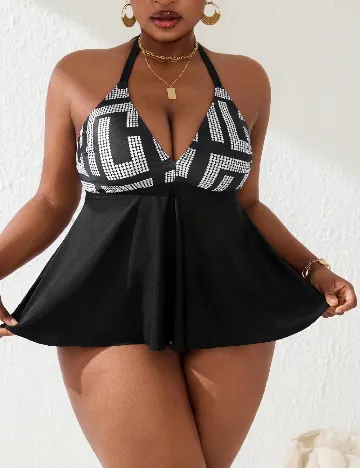Costum de baie SHEIN CURVE, negru/alb