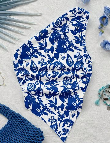 Top SHEIN, alb/albastru