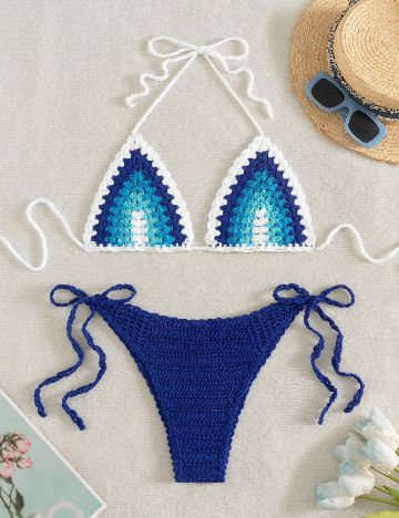 Costum de baie SHEIN, albastru/alb