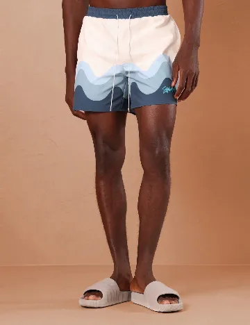 Short de baie SUMWON, alb/albastru