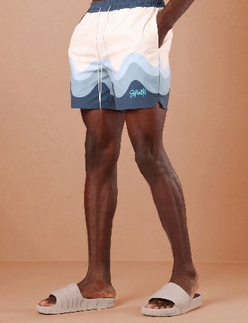 Short de baie SUMWON, alb/albastru