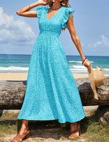 Rochie lunga SHEIN, albastru/alb