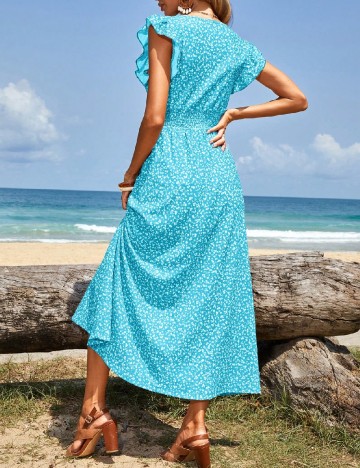 Rochie lunga SHEIN, albastru/alb