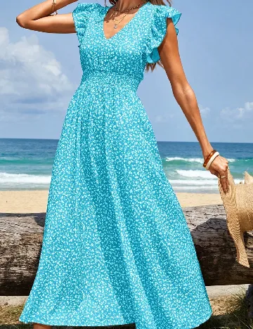 Rochie lunga SHEIN, albastru/alb