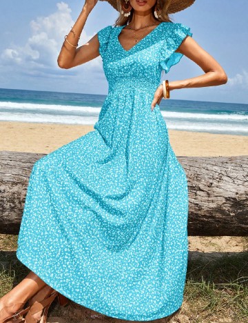 Rochie lunga SHEIN, albastru/alb
