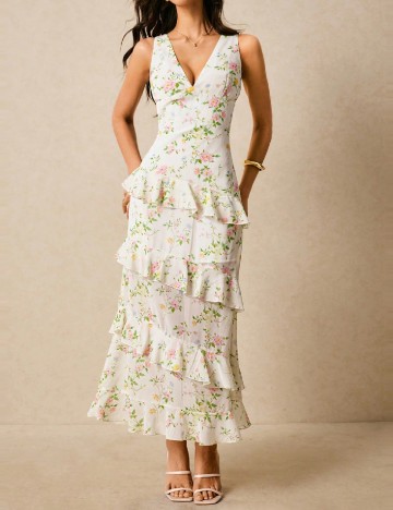Rochie lunga Poeselle, floral print