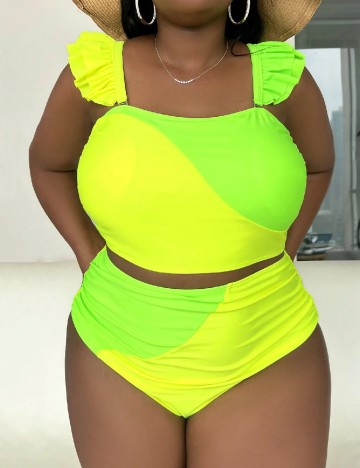Costum de baie SHEIN CURVE, galben/verde