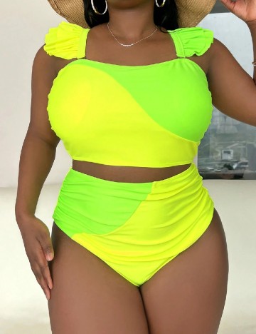 Costum de baie SHEIN CURVE, galben/verde
