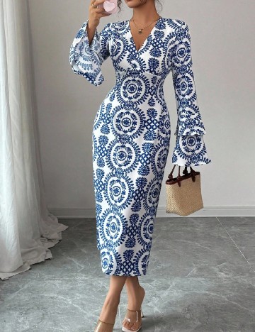 Rochie medie SHEIN, alb/albastru