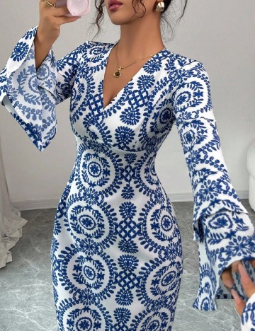 Rochie medie SHEIN, alb/albastru