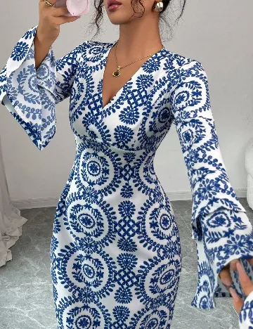 Rochie medie SHEIN, alb/albastru