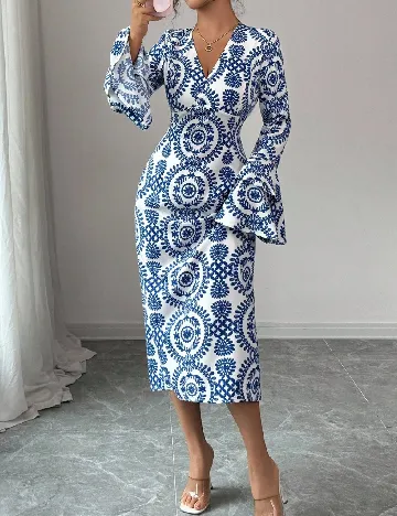 Rochie medie SHEIN, alb/albastru