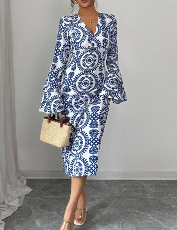 Rochie medie SHEIN, alb/albastru