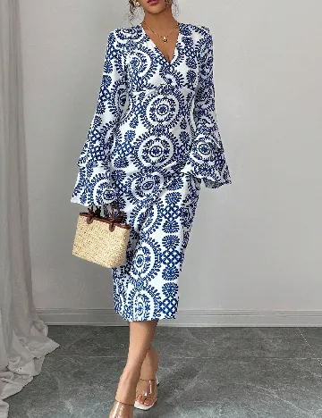 Rochie medie SHEIN, alb/albastru