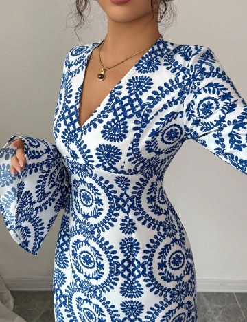 Rochie medie SHEIN, alb/albastru