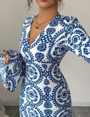 Rochie medie SHEIN, alb/albastru
