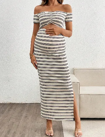 Rochie lunga SHEIN Maternity, ecru/negru